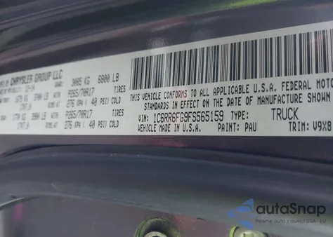 2015 Ram 1500 Tradesman z USA, uszkodzony, nr VIN 1C6RR6FG9FS565159